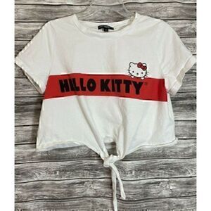 Hello Kitty White Crop T Shirt Tie Front Hem Short Sleeves 2XL